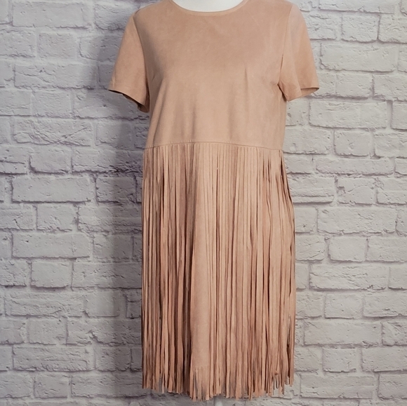 Loveriche Faux Suede look, Blush Pink Fringe Dress Small. - Picture 8 of 9